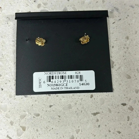 NWT NADRI gold circle stud earrings with cubic zirconia.25”l - Picture 3 of 4